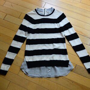 Joie Black White Striped Cashmere Silk Faux Two Piece Top Blouse Size XS